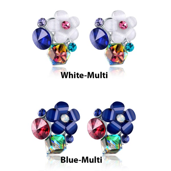 Platinum Plated Multicolour Rose inspired Clip-On Earrings 2316