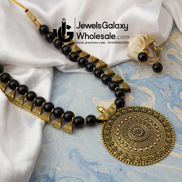 Jewels Wholesale Black Copper Plated Pearl Necklace Set