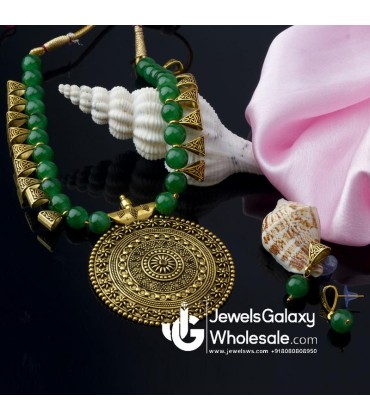 Green Copper Plated Kundan Pearl Necklace Set