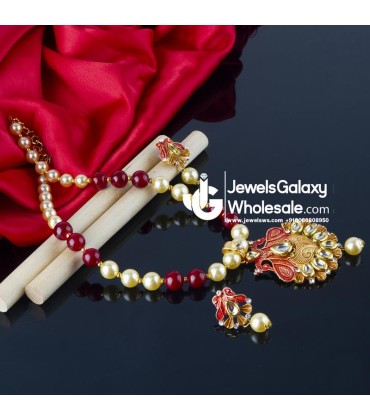 Jewels Wholesale Magenta GP Kundan studded Pearl Necklace Set