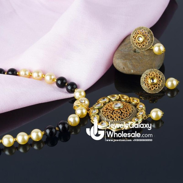 Jewels Wholesale Black GP Kundan studded Pearl Necklace Set