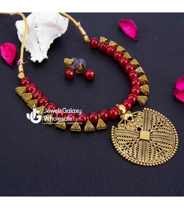 Gold-Toned GP Red Pearl Necklace Set