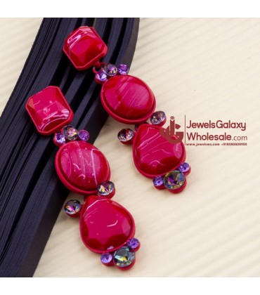 Jewels Galaxy Red Handcrafted Geometric Drop Earrings