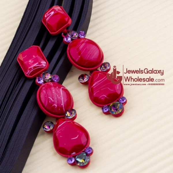 Jewels Galaxy Red Handcrafted Geometric Drop Earrings