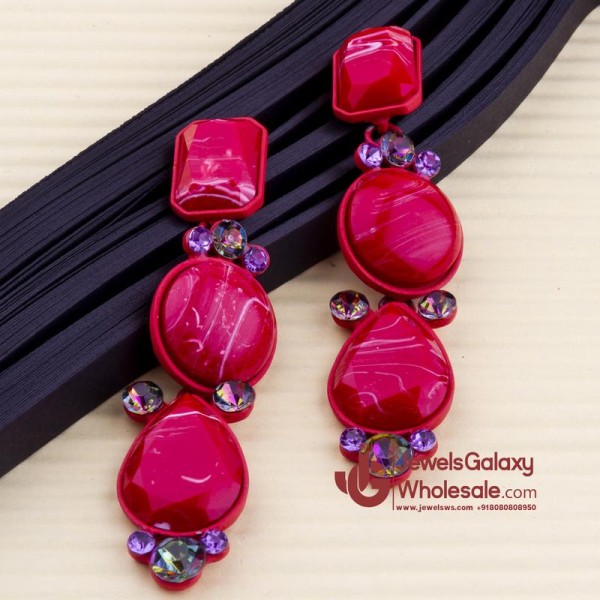 Jewels Galaxy Red Handcrafted Geometric Drop Earrings