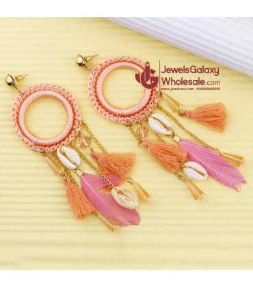 Jewels Galaxy Peach-Coloured Contemporary Drop Earrings