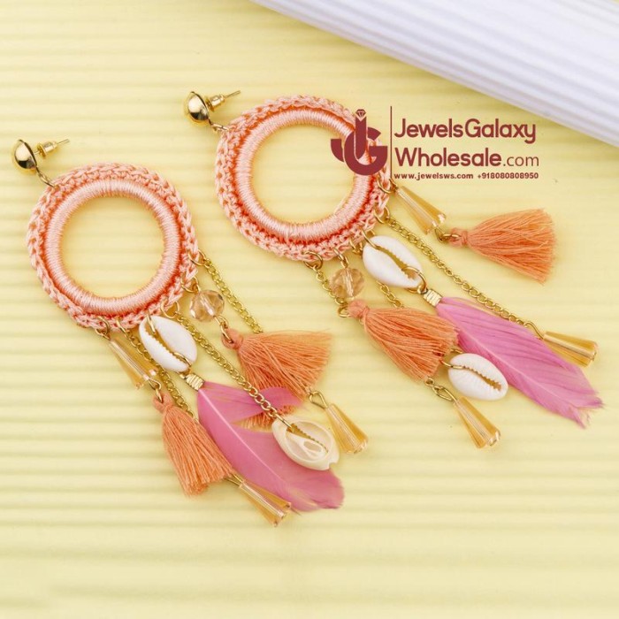 Jewels Galaxy Peach-Coloured Contemporary Drop Earrings