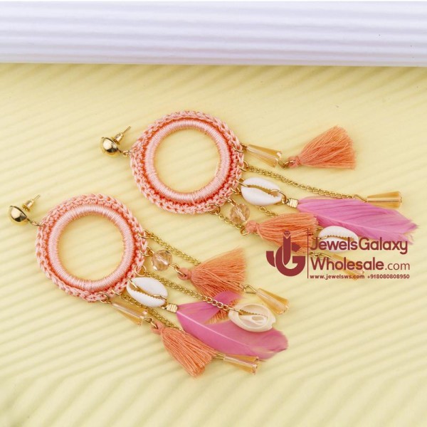 Jewels Galaxy Peach-Coloured Contemporary Drop Earrings