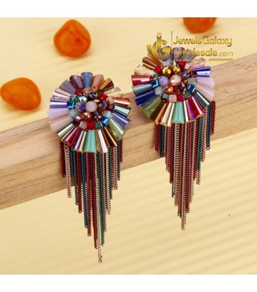 Gold-Plated Multicoloured Handcrafted Drop Earrings