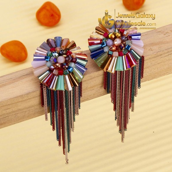 Gold-Plated Multicoloured Handcrafted Drop Earrings