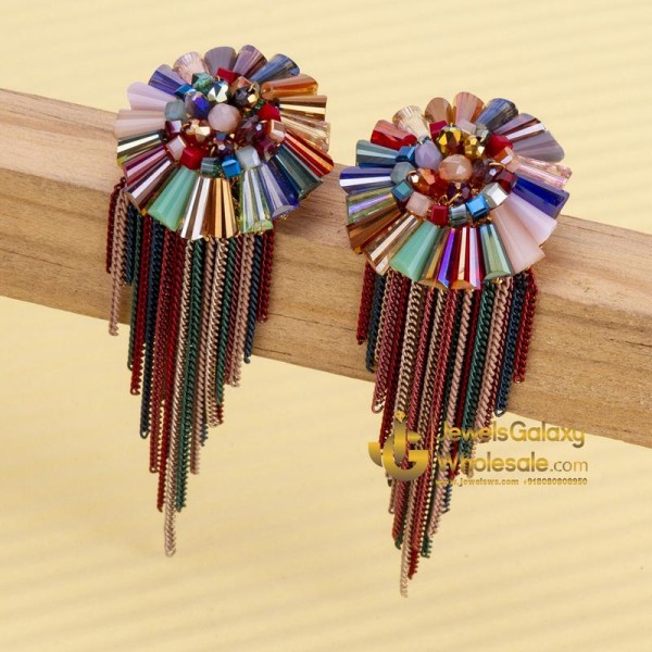 Gold-Plated Multicoloured Handcrafted Drop Earrings
