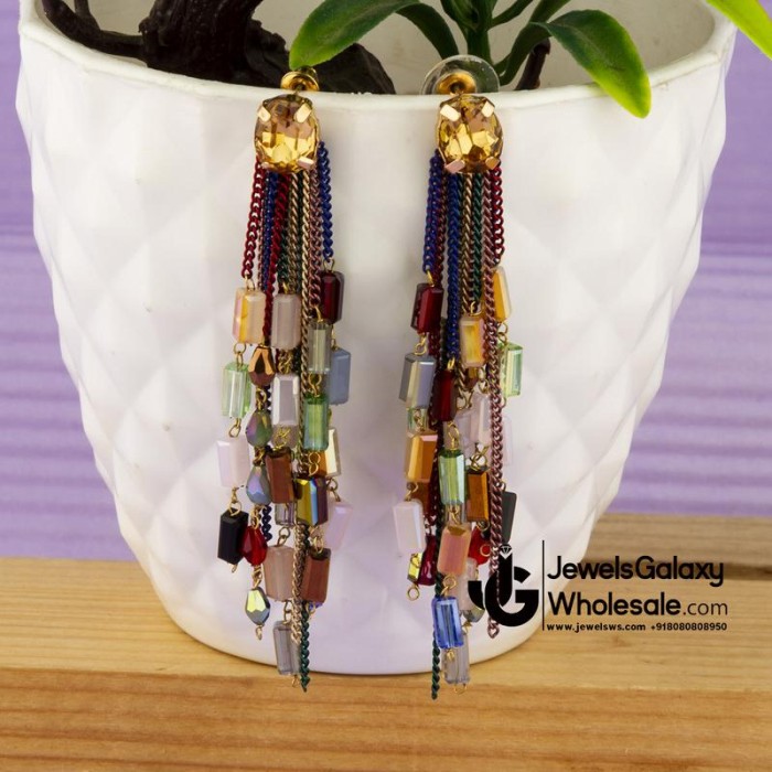 Multicoloured Gold-Plated Handcrafted Contemporary Drop Earrings