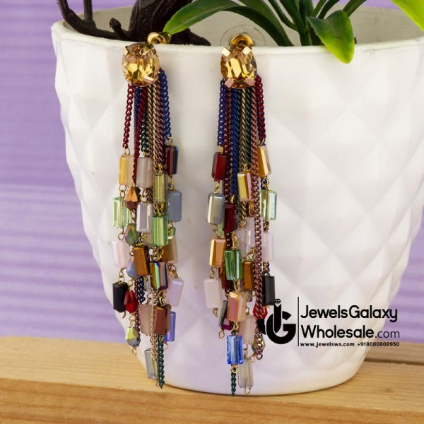 Multicoloured Gold-Plated Handcrafted Contemporary Drop Earrings