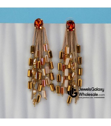 Brown & Beige Gold-Plated Handcrafted Contemporary Drop Earrings