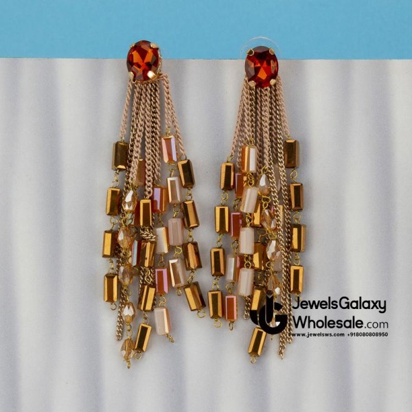 Brown & Beige Gold-Plated Handcrafted Contemporary Drop Earrings