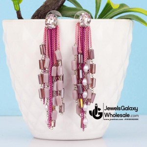 Pink & Purple Silver-Plated Handcrafted Contemporary Drop Earrings