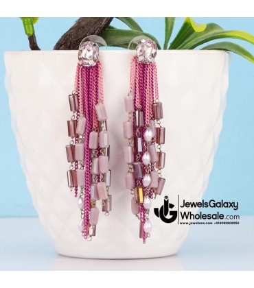 Pink & Purple Silver-Plated Handcrafted Contemporary Drop Earrings