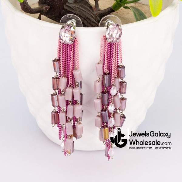 Pink & Purple Silver-Plated Handcrafted Contemporary Drop Earrings