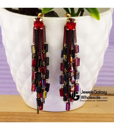 Red & Black Gold-Plated Handcrafted Contemporary Drop Earrings