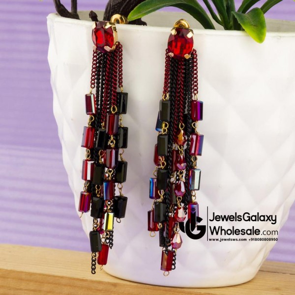 Red & Black Gold-Plated Handcrafted Contemporary Drop Earrings