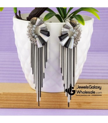 Grey & Black Silver-Plated Handcrafted Drop Earrings