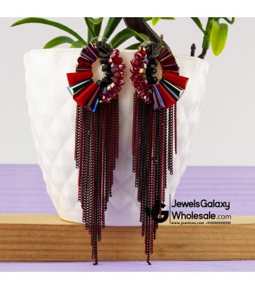 Red & Navy Blue Gold-Plated Handcrafted Drop Earrings