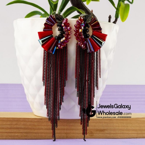 Red & Navy Blue Gold-Plated Handcrafted Drop Earrings