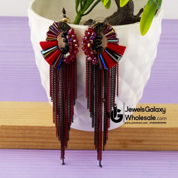 Red & Navy Blue Gold-Plated Handcrafted Drop Earrings