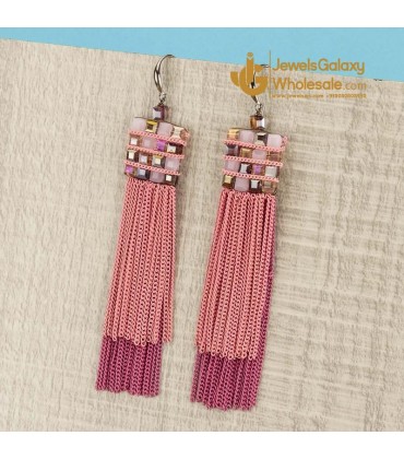 Pink Silver-Plated Handcrafted Drop Earrings