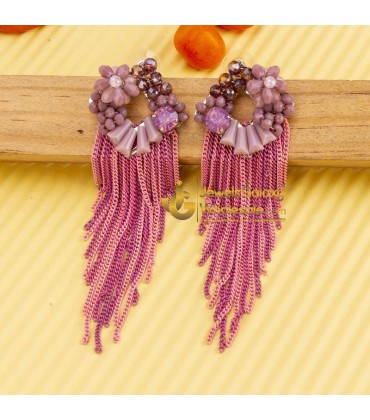 Pink & Lavender Silver-Plated Handcrafted Drop Earrings 35159