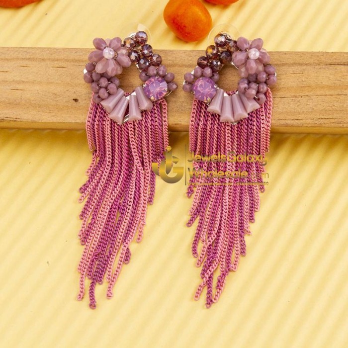 Pink & Lavender Silver-Plated Handcrafted Drop Earrings 35159