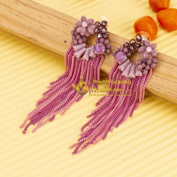 Pink & Lavender Silver-Plated Handcrafted Drop Earrings 35159
