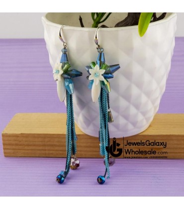 Blue & White Silver-Plated Handcrafted Drop Earrings