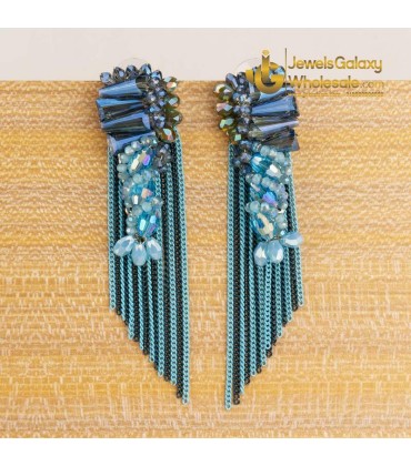 Blue Silver-Plated Handcrafted Drop Earrings