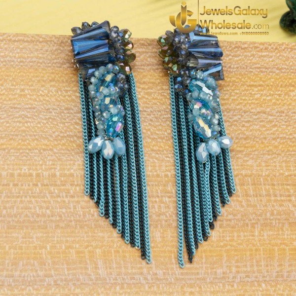 Blue Silver-Plated Handcrafted Drop Earrings