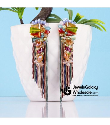 Multicoloured Gold-Plated Handcrafted Contemporary Drop Earrings