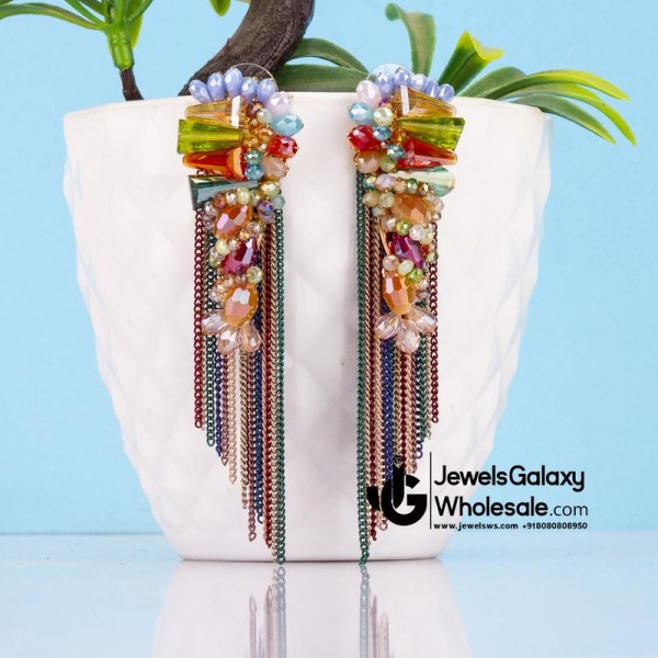 Multicoloured Gold-Plated Handcrafted Contemporary Drop Earrings