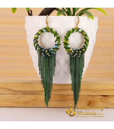Green Gold-Plated Handcrafted Contemporary Drop Earrings