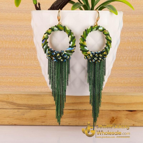 Green Gold-Plated Handcrafted Contemporary Drop Earrings
