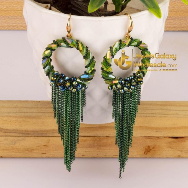 Green Gold-Plated Handcrafted Contemporary Drop Earrings