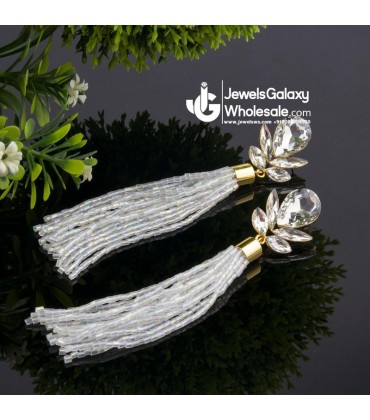 White Gold-Plated Contemporary Handcrafted Drop Earrings