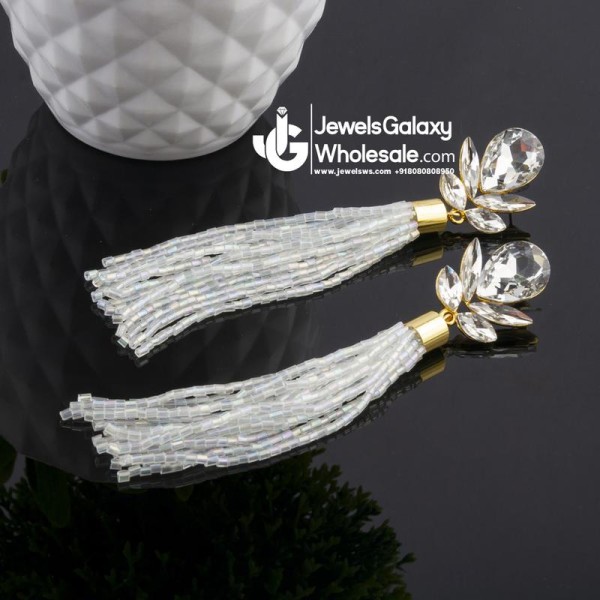 White Gold-Plated Contemporary Handcrafted Drop Earrings