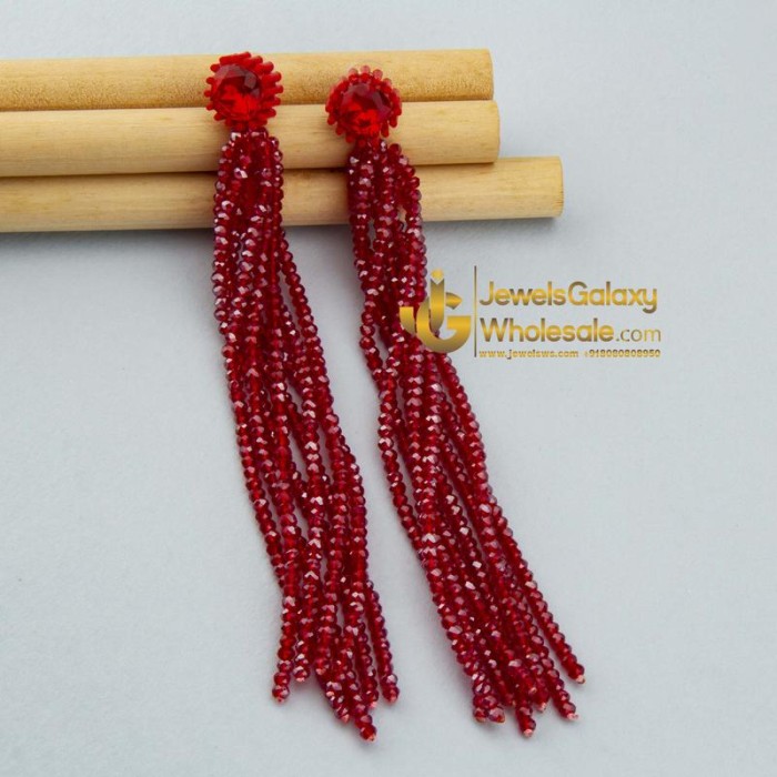 Red Beaded & Tasselled Handcrafted Contemporary Drop Earrings