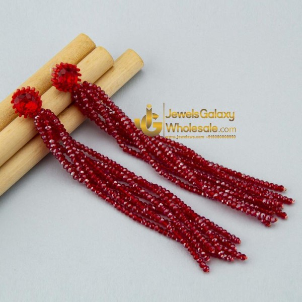 Red Beaded & Tasselled Handcrafted Contemporary Drop Earrings