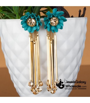 Turquoise Blue Gold-Plated Handcrafted Floral Drop Earrings