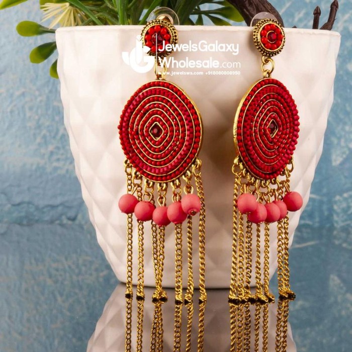 Red Gold-Plated Handcrafted Circular Drop Earrings