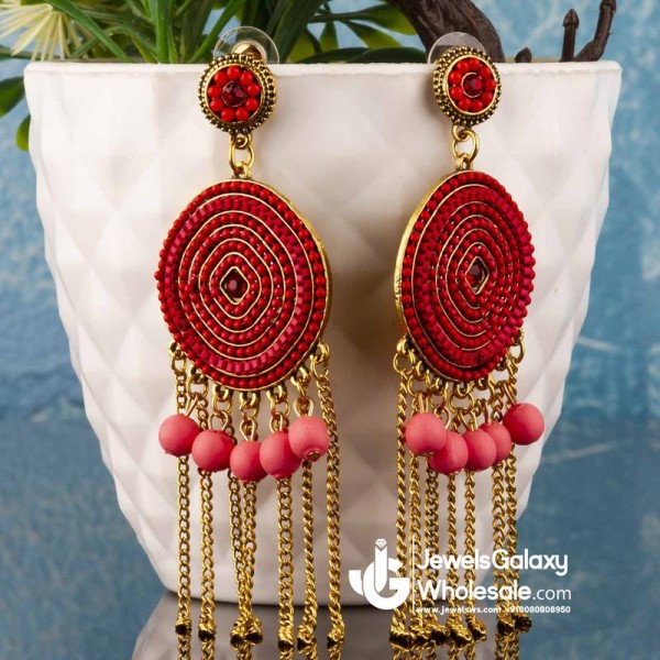 Red Gold-Plated Handcrafted Circular Drop Earrings