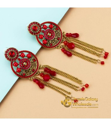 Red Gold-Plated Handcrafted Circular Drop Earrings