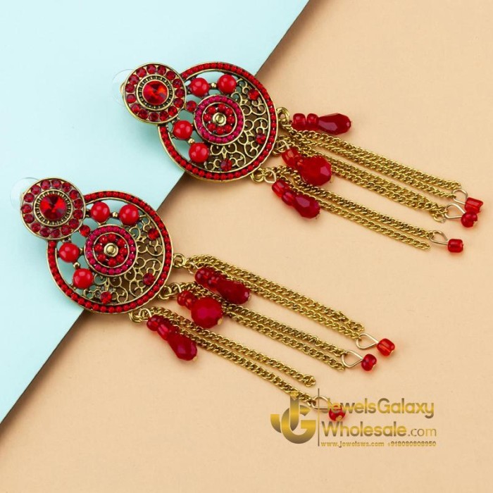 Red Gold-Plated Handcrafted Circular Drop Earrings