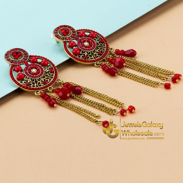 Red Gold-Plated Handcrafted Circular Drop Earrings